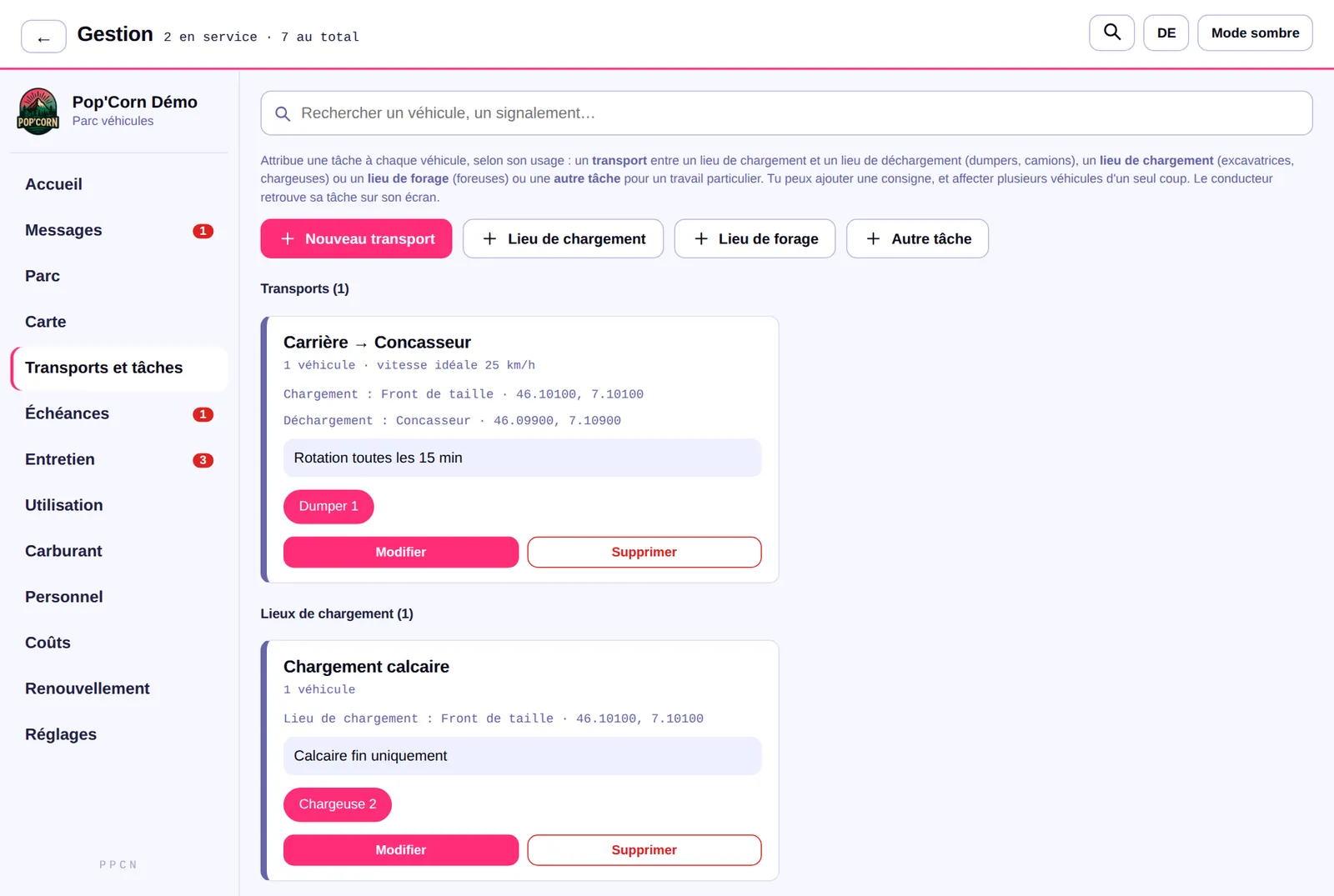 Planification des transports et des tâches